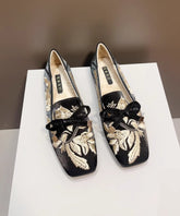 Neu Retro Schwarz Bestickt Flache Füße Schuhe Fuzzy Wolle